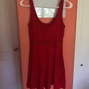 Red Dress with Lace Waistline.